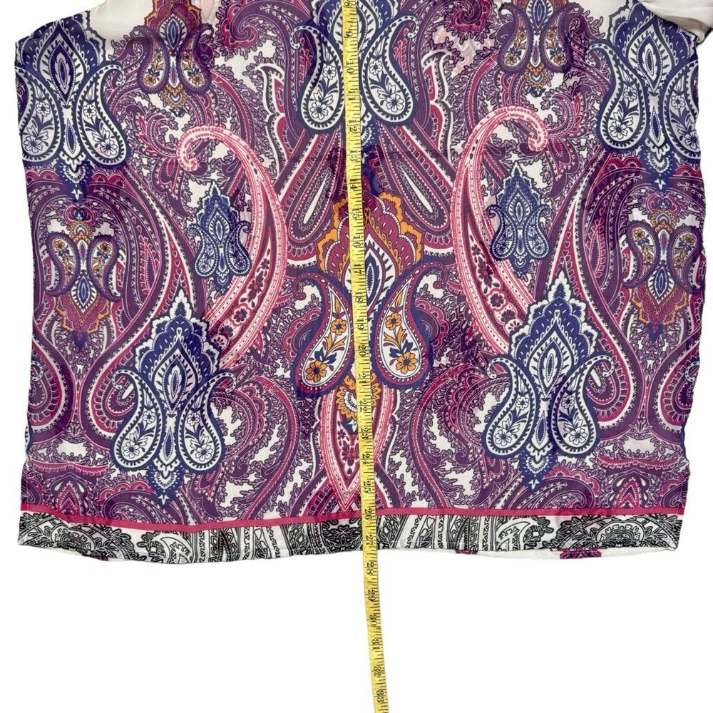 Chico's Women's Semi Sheer Paisley 3/4 Sleeve Purple White Tunic Size 2 (Medium) - Picture 10 of 10